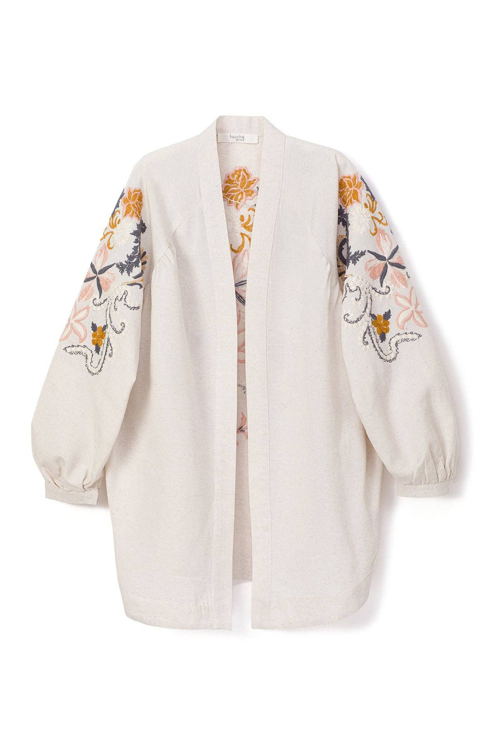 Embroidered Linen Blend Kimono Jacket