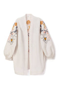Embroidered Linen Blend Kimono Jacket