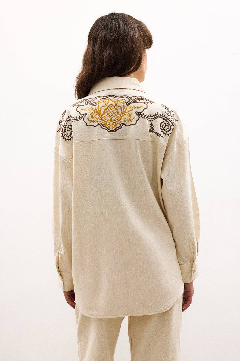 Embroidered Linen Blend Shirt – Relaxed Fit Boho Cotton