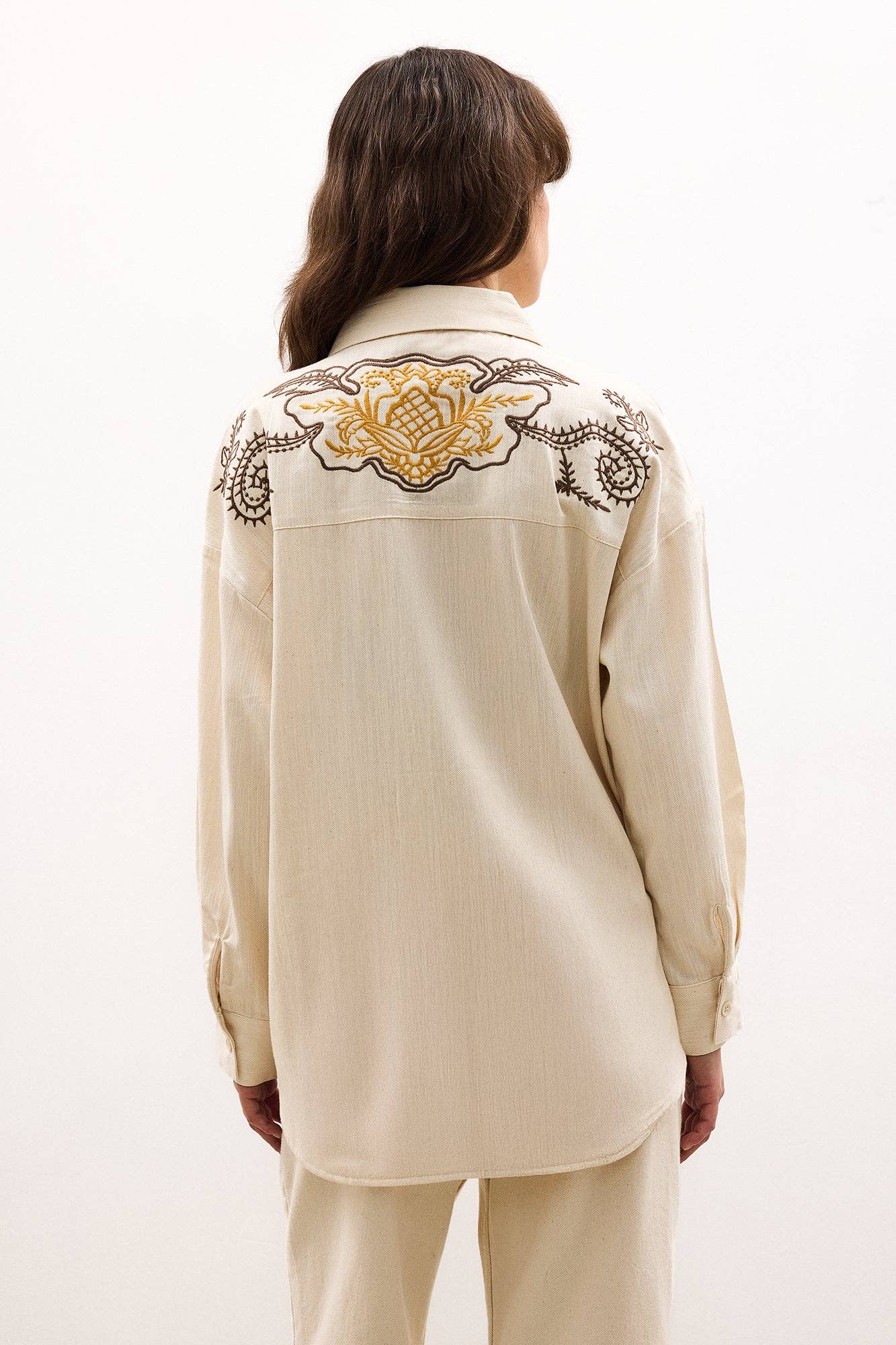 Embroidered Linen Blend Shirt – Relaxed Fit Boho Cotton