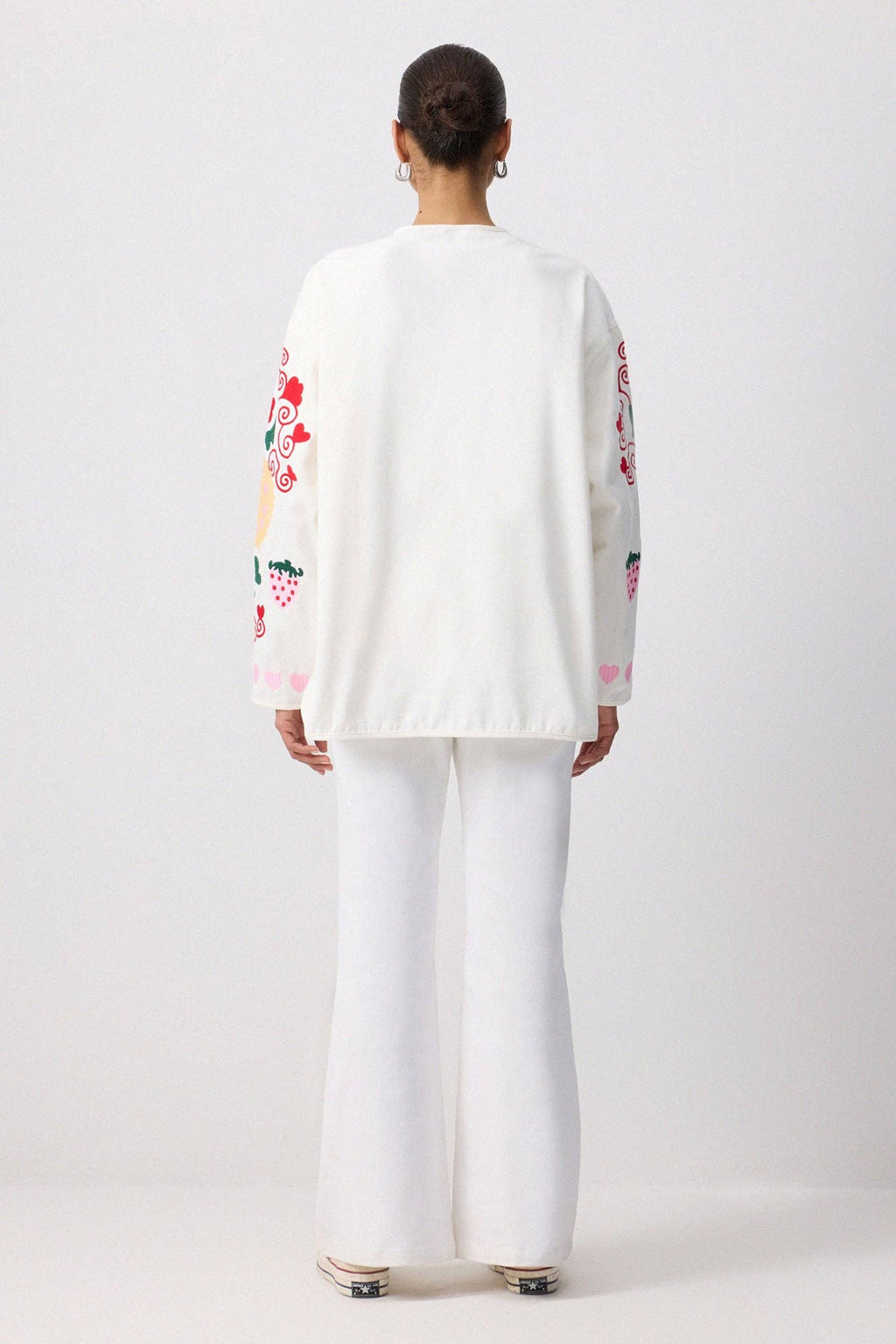 Whimsical Embroidered Gabardine Tie-Front Jacket - Cotton