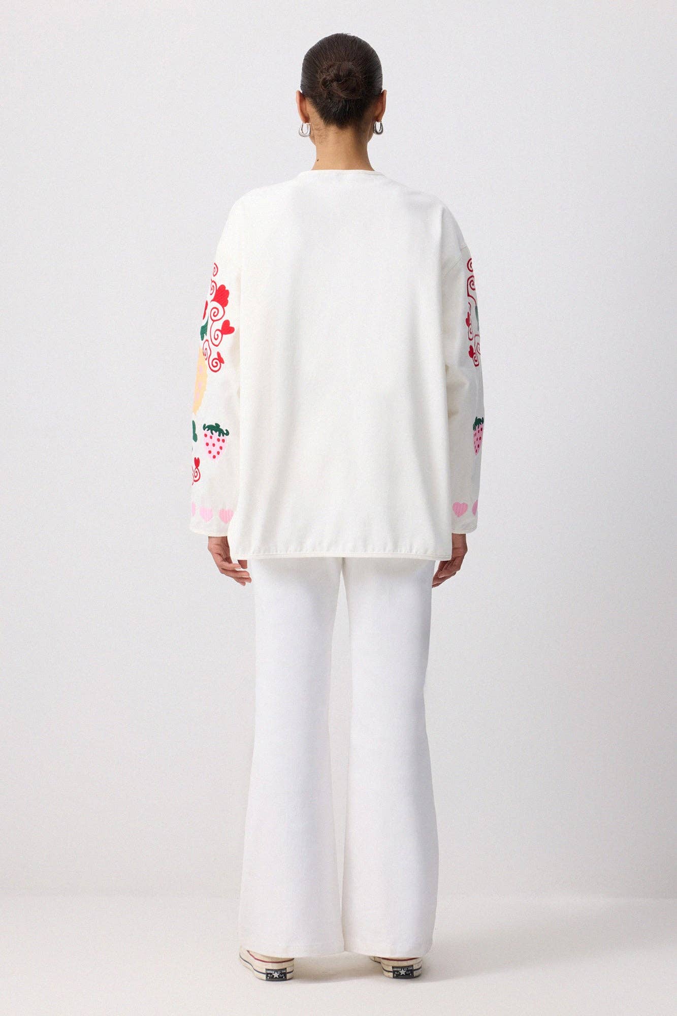 Whimsical Embroidered Gabardine Tie-Front Jacket - Cotton