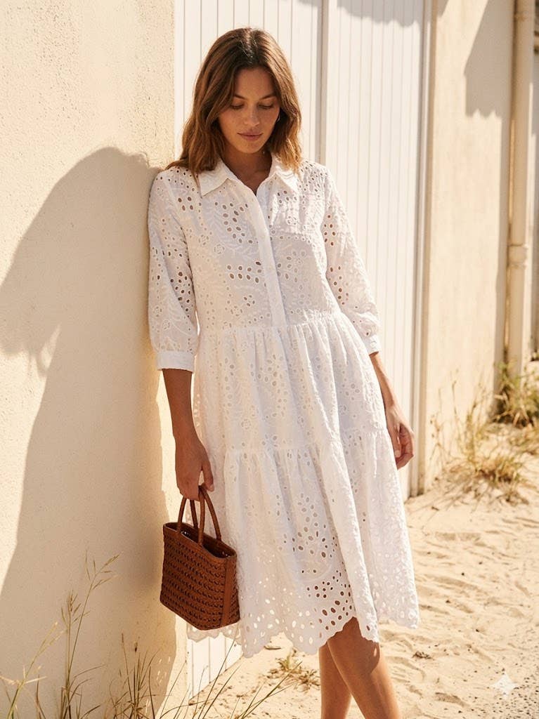 Short shirt dress in broderie anglaise